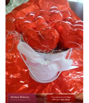 Bucket of Chocolate Heart Lollies
